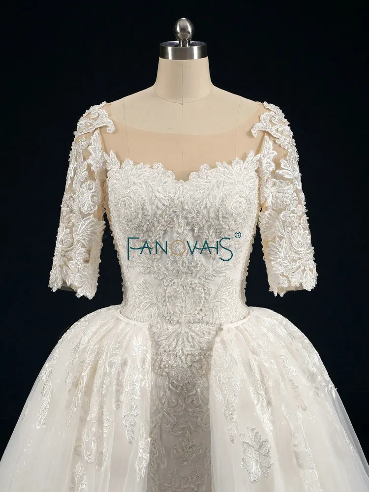 Кружевное свадебное платье русалка со съемным поездом Половина рукава Vestido De Noiva