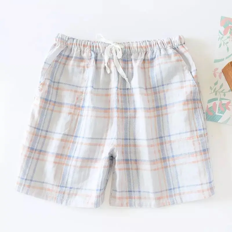 Blue Plaid Женские хлопковые марлевые тонкие клетчатые Пижамные штаны, одежда для сна для женщин, s штаны для сна, летние Пижамные брюки, домашние повседневные свободные штаны - Цвет: Blue Plaid