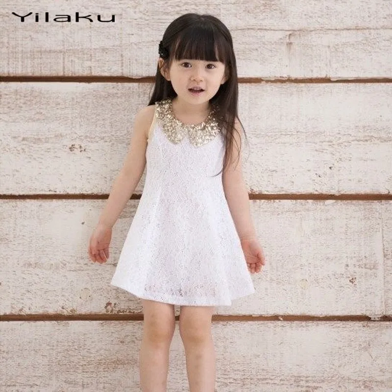 Yilaku Girls Sequins Dress Kids Black and White Sleeveless Lace Vest Dresses For Girls' Mini Vestido Infantil MeninaCA196 | Детская