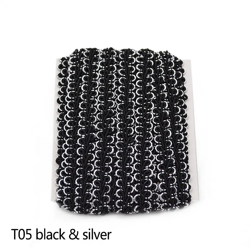 black silver 5 м/лот, золотое, Серебряное Плетение, кружевная отделка, ткань для шитья, кружевная лента, кривая, кружевная одежда, аксессуары для одежды, Свадебный декор, ремесла - Цвет: black silver