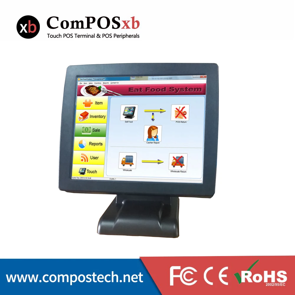 

China store restuarant epos system 15 inch LCD All in one pos Pc with customer display