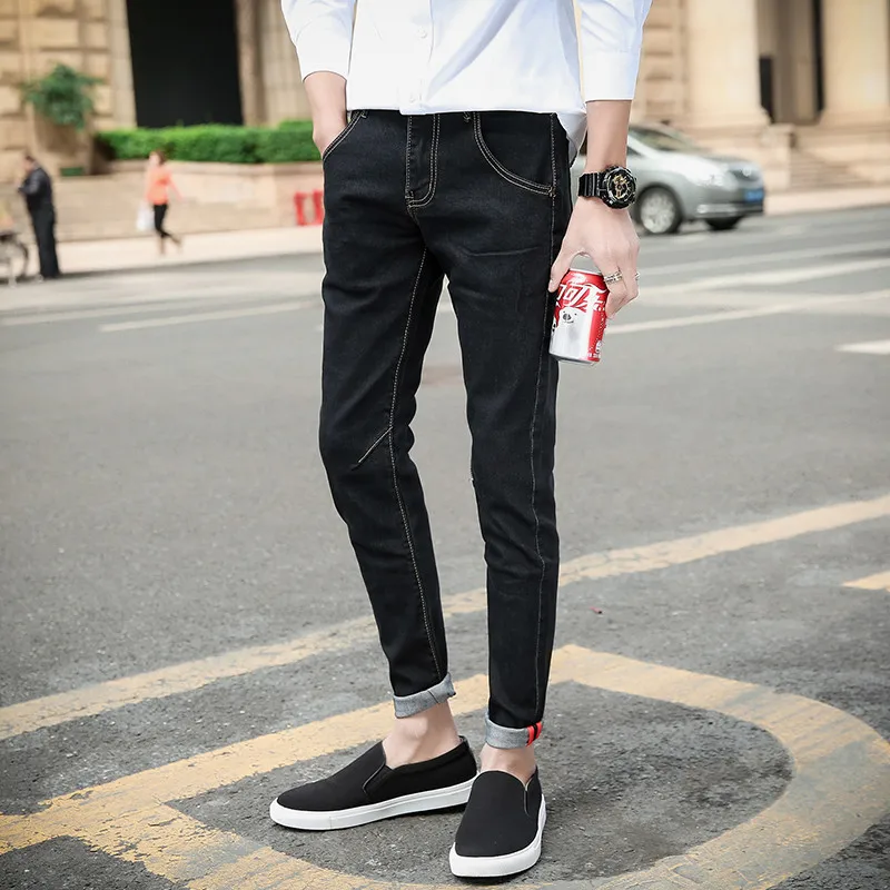 Fashion Men's Jeans 2019 Spring New Brand Design Skinny High Waist Ankle Length Straight Pants Plus Size | Мужская одежда