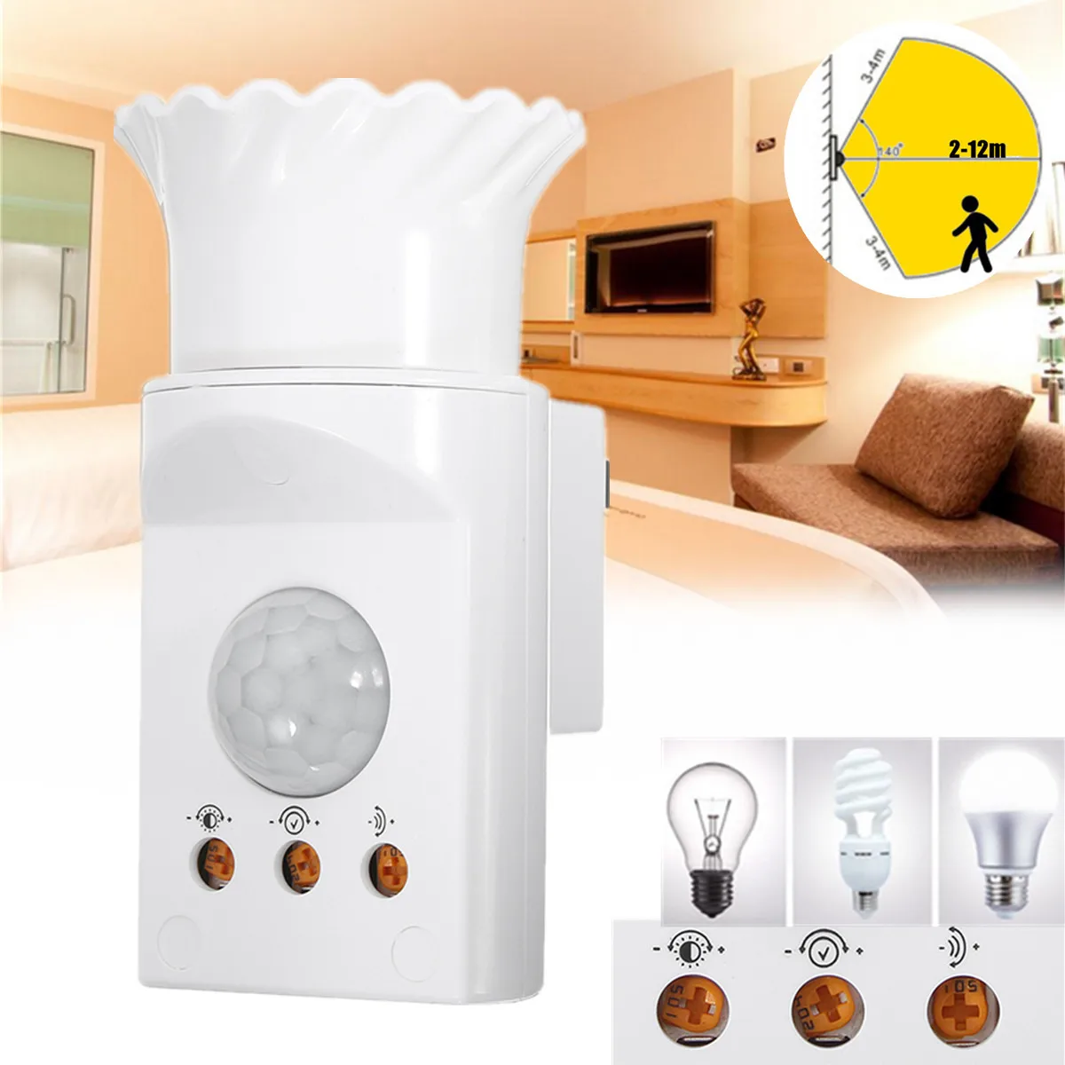 Jiguoor E27 AC 220V новейший инфракрасный ИК-датчик для тела, светодиодный светильник, детектор движения PIR, настенная лампа с американской вилкой
