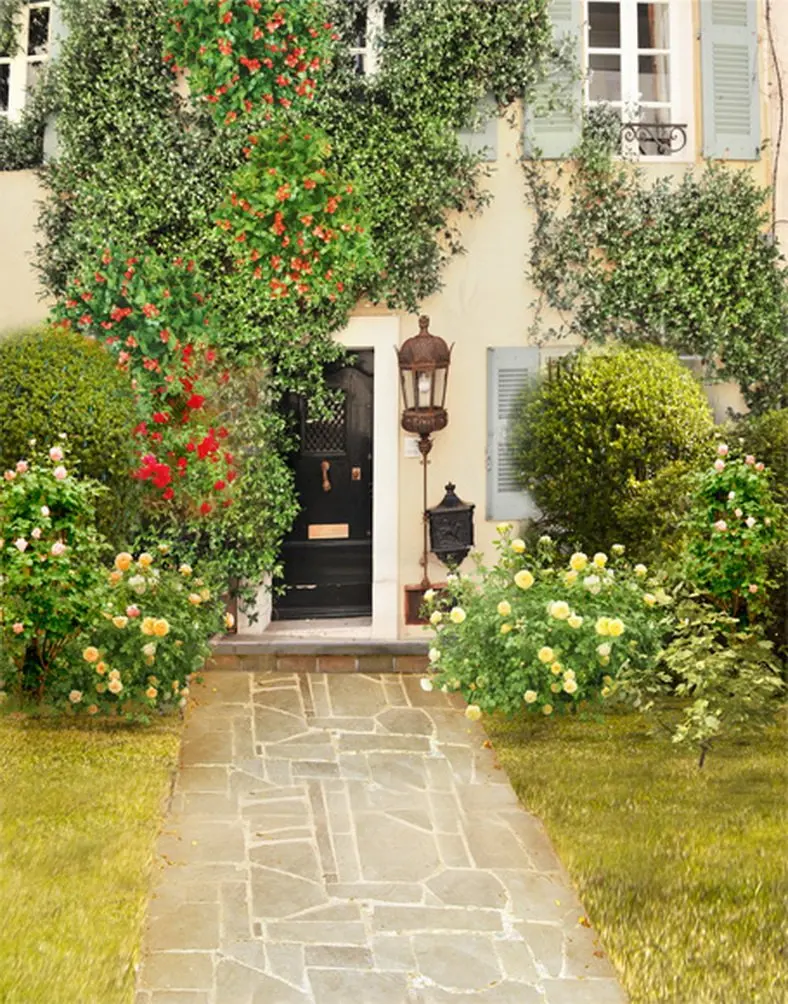 5x7ft Flowers Tree Lawn House Photography Backdrops Photo Props Studio Background | Электроника