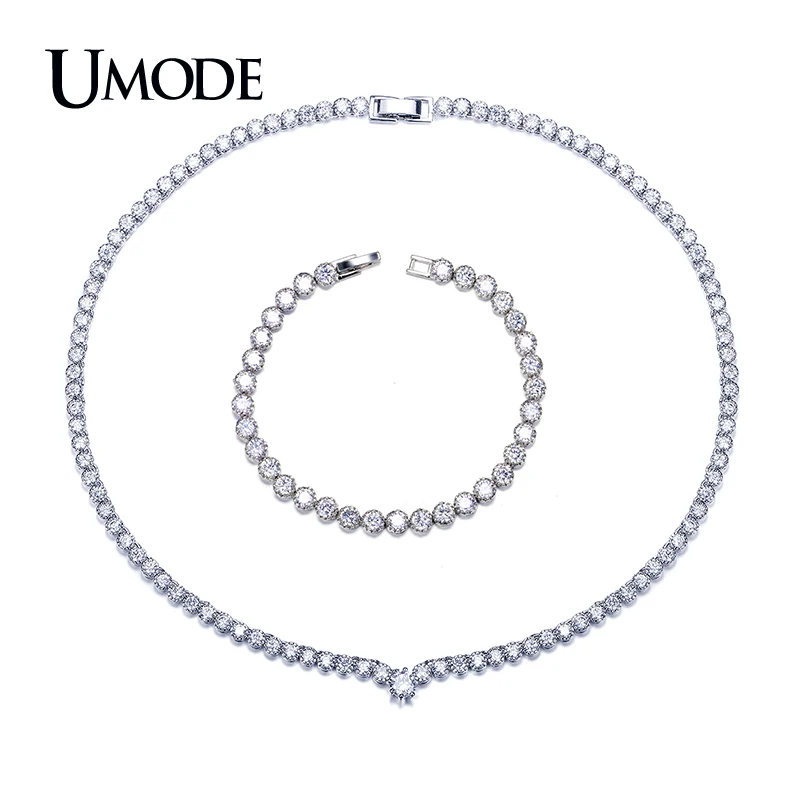 

UMODE Brand Tennis Bracelet and Round CZ Pendant Necklace Wedding Jewelry Sets for Women Fashion Bijoux Femme Hot Gift AUS0042