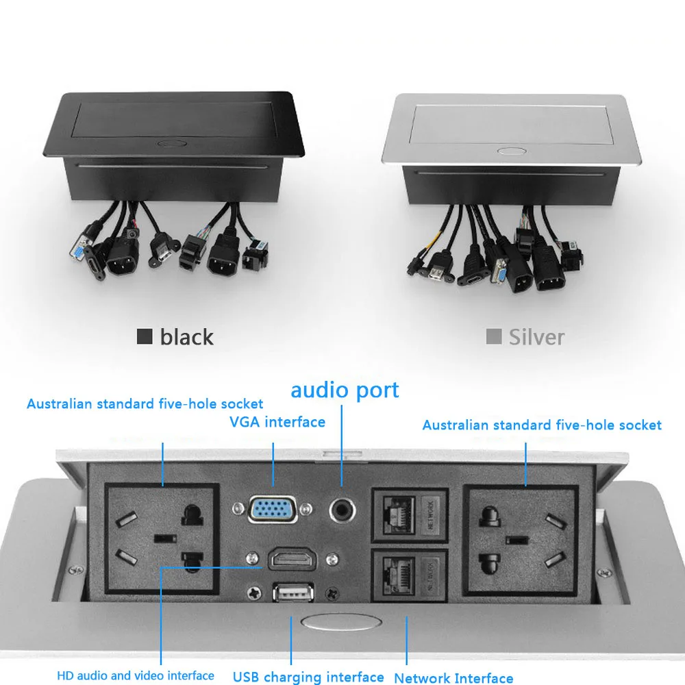 Настольная розетка VGA Аудио HDMI USB сетевой интерфейс кабель Универсальный разъем Конференц-зал всплывающая настольная розетка панель из цинкового сплава
