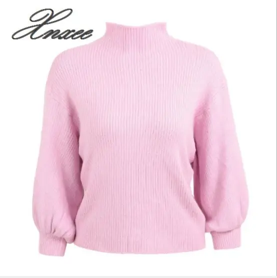 

Women Lantern Sleeve Half Turtleneck 2020 Autumn Female Tops Women Sweater Clothes New Fashion Tops