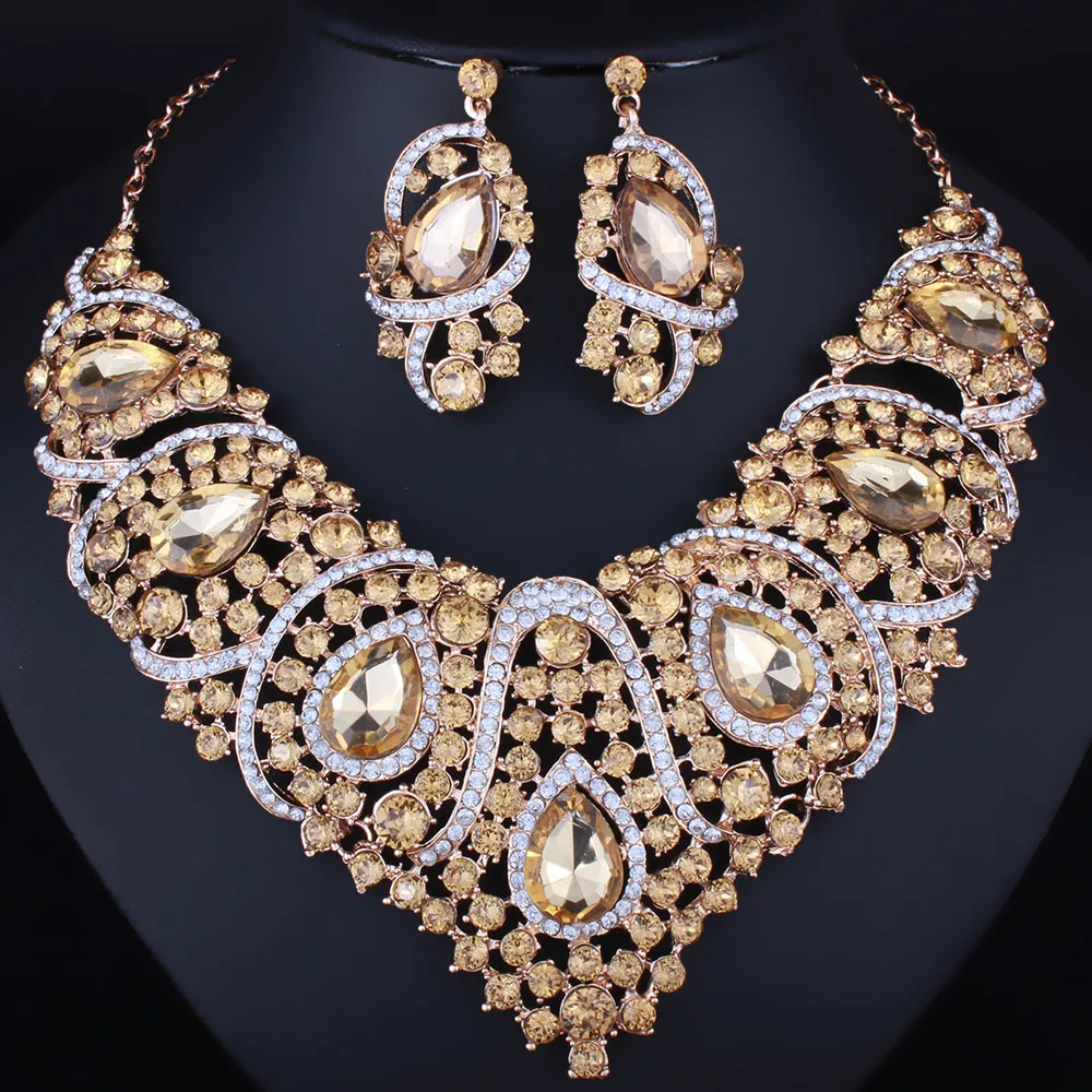 

Low Price Resin Crystal Necklace Drop Earrings for Women Wedding African beads Jewelry sets