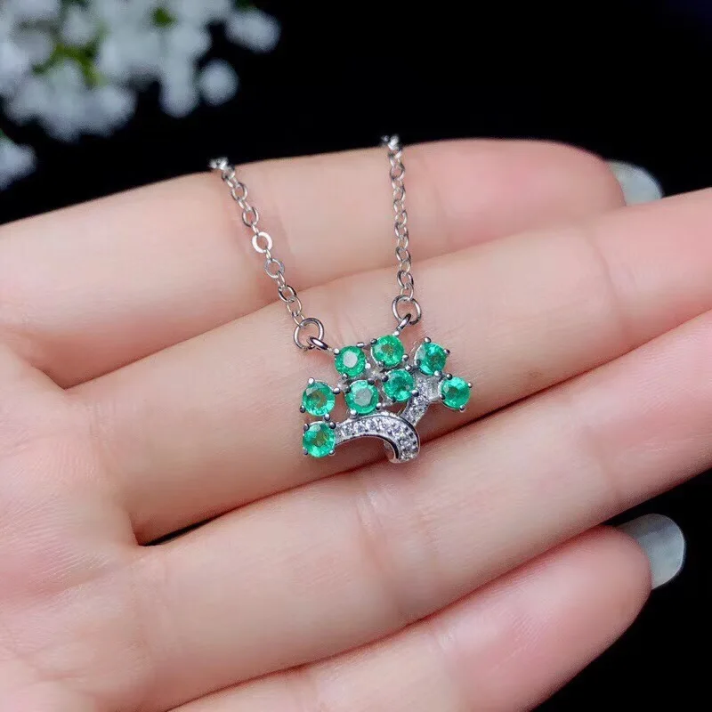 Genuine 925 Sterling Silver Natural Emerald Christmas Tree Pendants&amp Necklace Fashion Fine Jewelry Include the Chain | Украшения и
