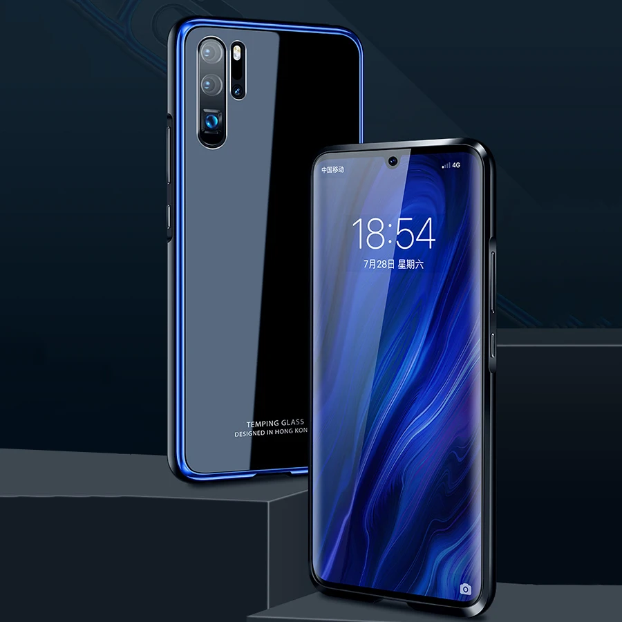 Металлический бампер+ закаленное Стекло задний чехол КРЫШКА ДЛЯ huawei P30 P30 Pro Роскошная плакированная сплав Frame твёрдый Гладкий Стекло P30pro