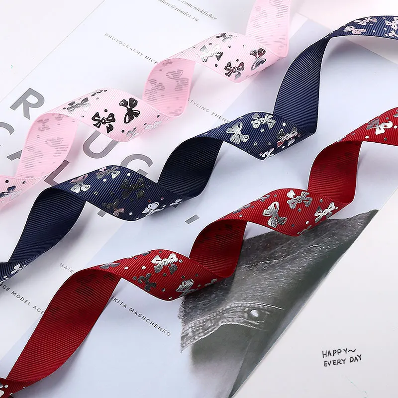 Лента Grosgrain 1 дюйм 25 мм (1 метр) с принтом бабочек односторонняя для украшения