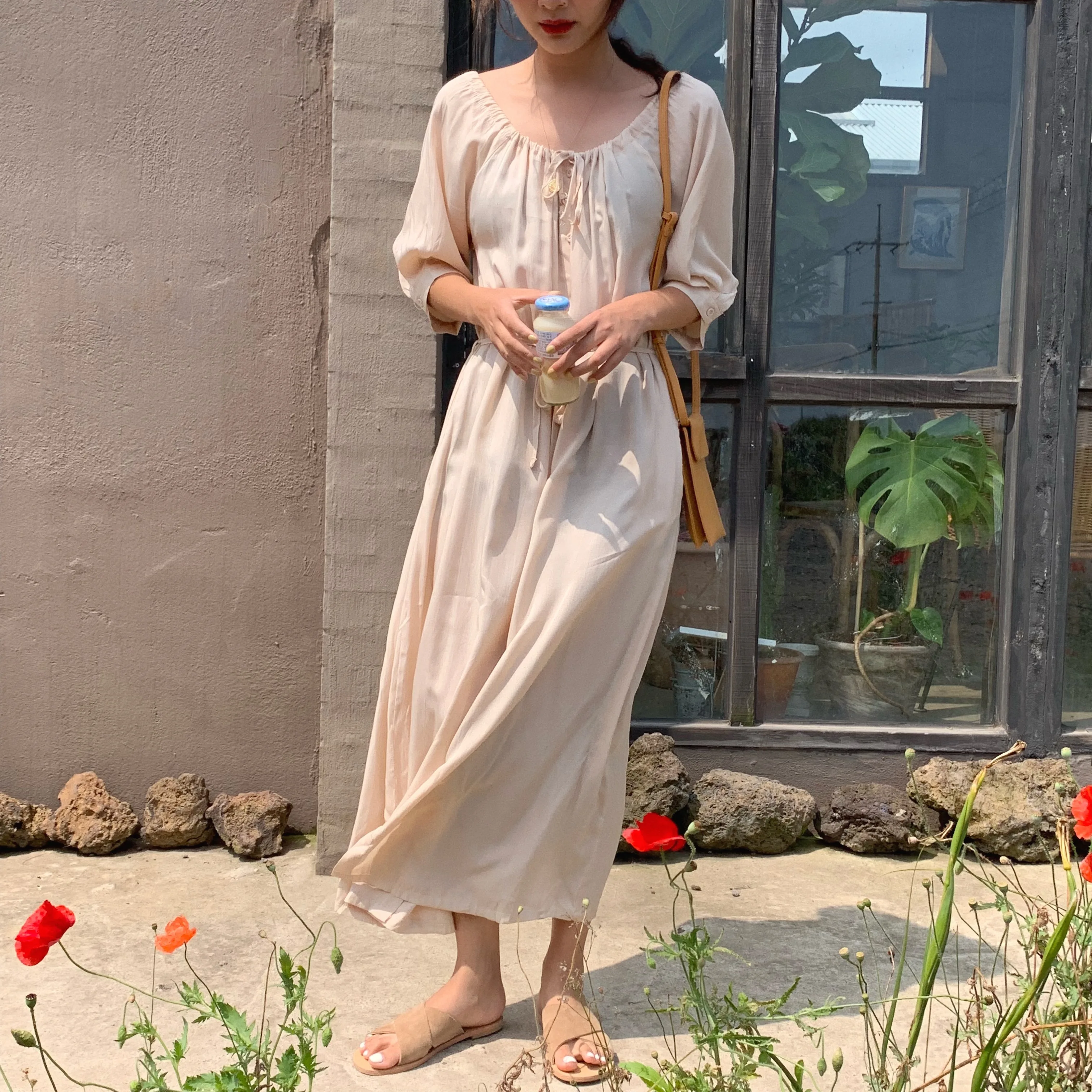 Женское летнее длинное платье-рубашка с круглым вырезом и шнуровкой, Vestidos со шнуровкой размера плюс, повседневное платье, Femme Sukienki Sommerkleid