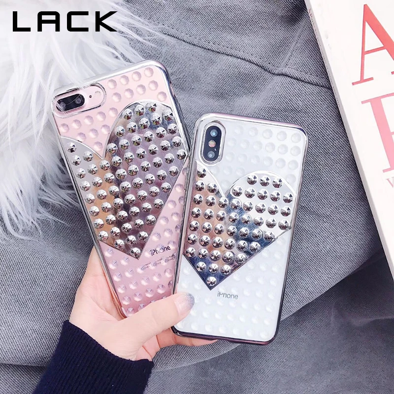 Отсутствие 3D заклепки любящее сердце чехол для телефона iPhone X Case 6 S 7 8 Plus Роскошные