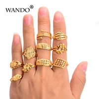 wando 10pcslot mix items gold color flower lucky ring african wedding party luxury rings adjustable jewelry girlfriendgifts r63