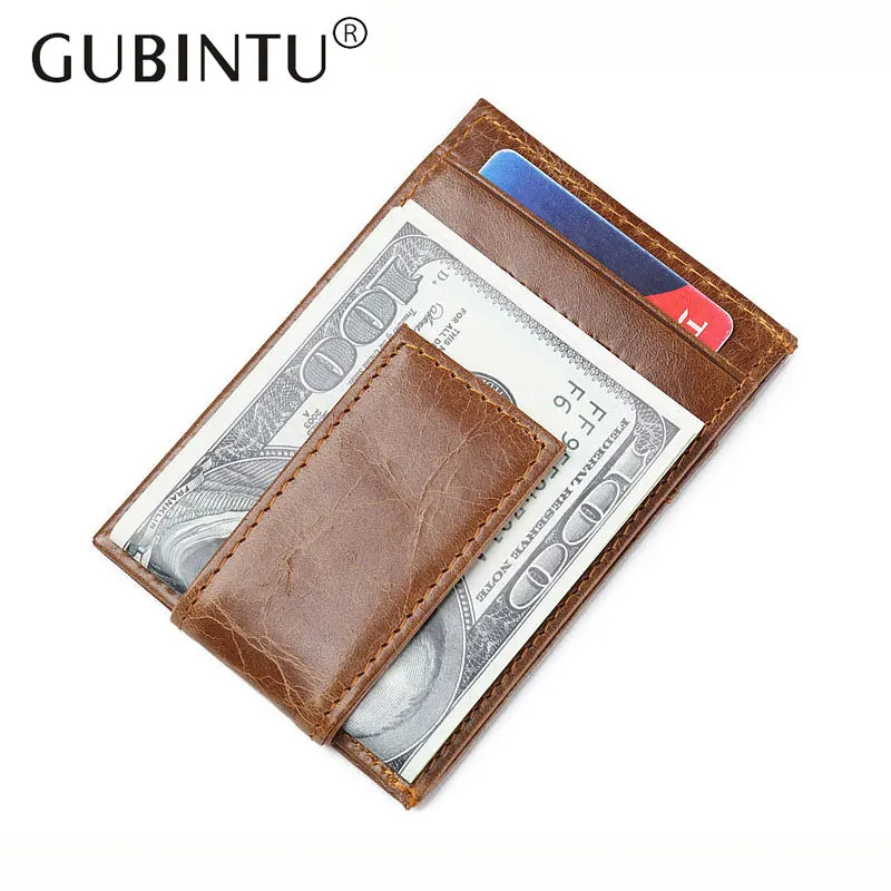 Мужской винтажный кошелек с магнитной застежкой из натуральной кожи зажимами