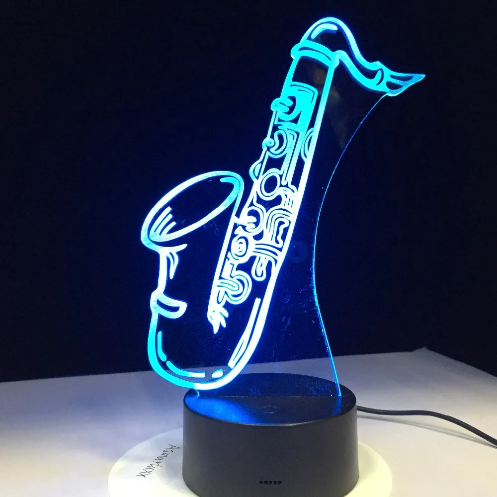 Настольная лампа Saxphone 3D светодиодная Ночная музыкальный инструмент антикварный