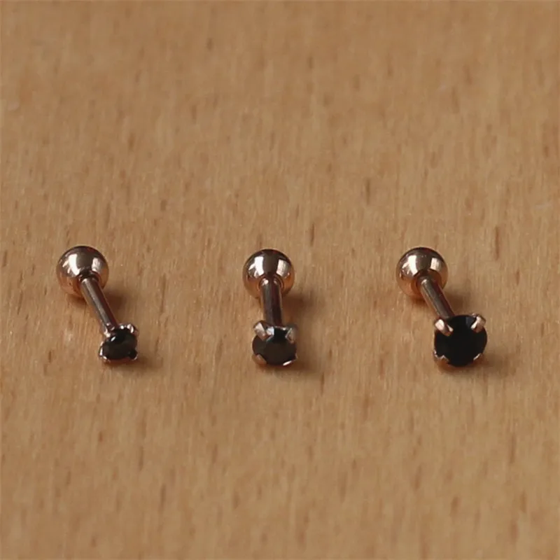 

1 pair Size from 2 to 8mm Screw Back Stud Earrings 316 Stainless Steel 3A CZ Rose Gold-color IP Plating No allergy No Easy Fade