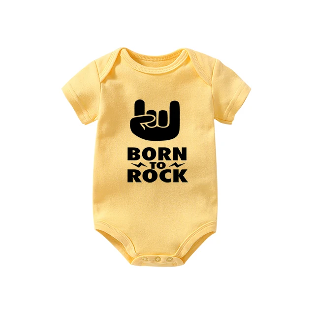 Yellow Culbutomind Born To Rock/черный хлопковый боди с короткими рукавами для малышей; одежда для маленьких мальчиков и девочек; забавная Одежда для новорожденных - Цвет: Yellow