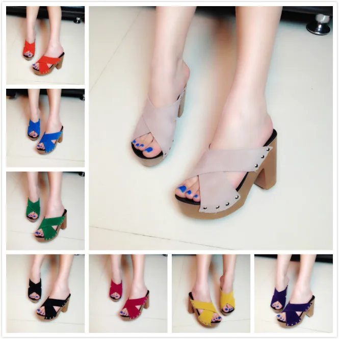 

EFFGT New Women Fashion Shoes Women Cross Strap Chunky Heel Sandal Thick High-Heeled Flip-Flop Open Toe Platform Sandals C128