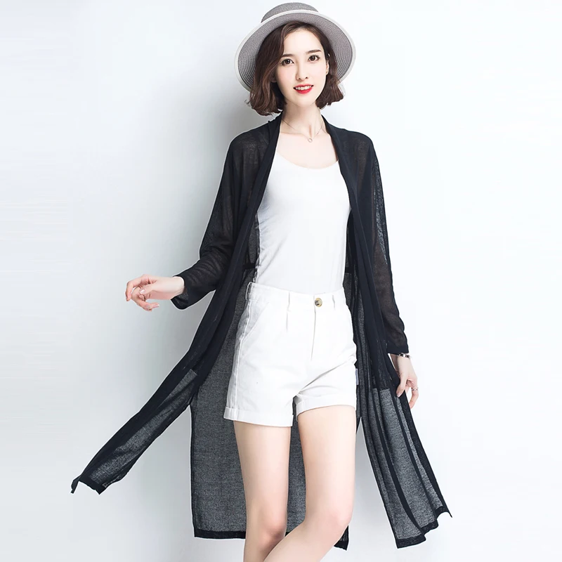 Женский длинный кардиган свободный тонкий свитер из ледяного шелка в Корейском