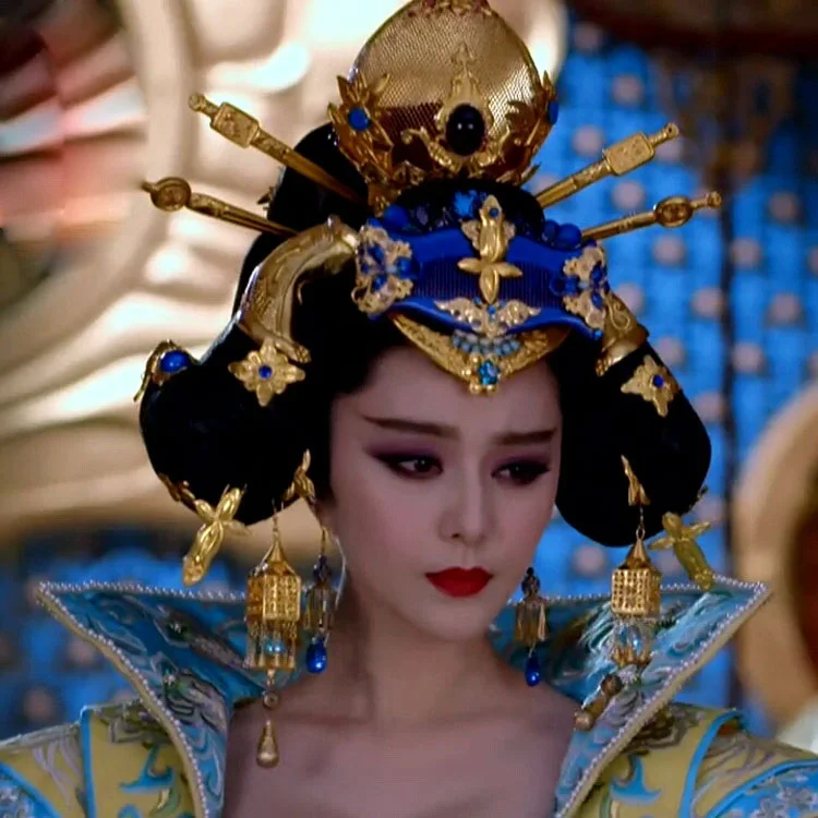 Blue Gold Series Tang Dynasty Empress Hair Tiara for TV Play Legend of Tang Empress- Wu MeiNiang Drama Tiara Hanfu Headpiece