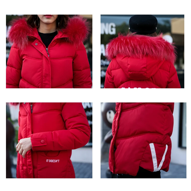

Nice Fur Collar Big Size 2XL Women Winter Hooded Coat Female Outerwear Coat Girls Warm Long Style Slim Thick Parkas Feminino