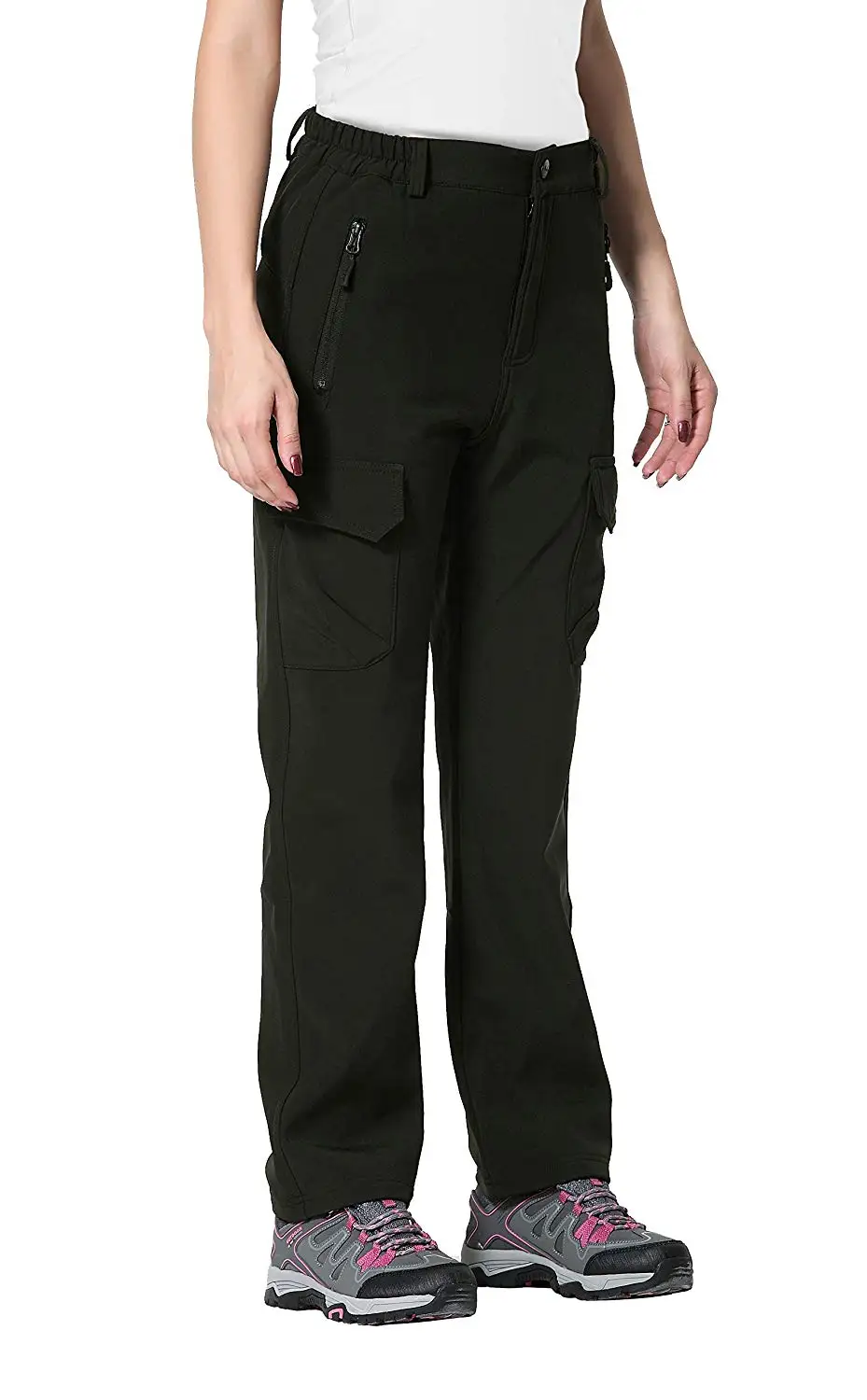 ARMY GREEN (US Size) Женские зимние лыжные брюки для сноуборда, брюки-карго, теплые флисовые брюки с подкладкой из флиса, ветрозащитные и водонепроницаемые брюки 1202F@ US Размер - Цвет: ARMY GREEN (US Size)