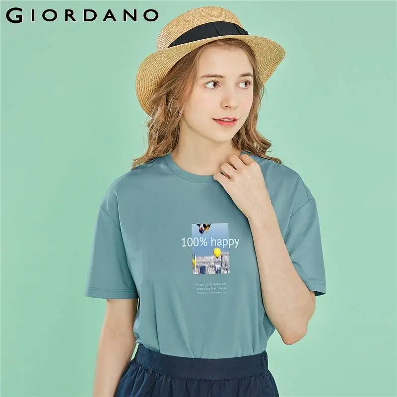 Футболка Giordano Женская универсальная повседневная с принтом и надписью из
