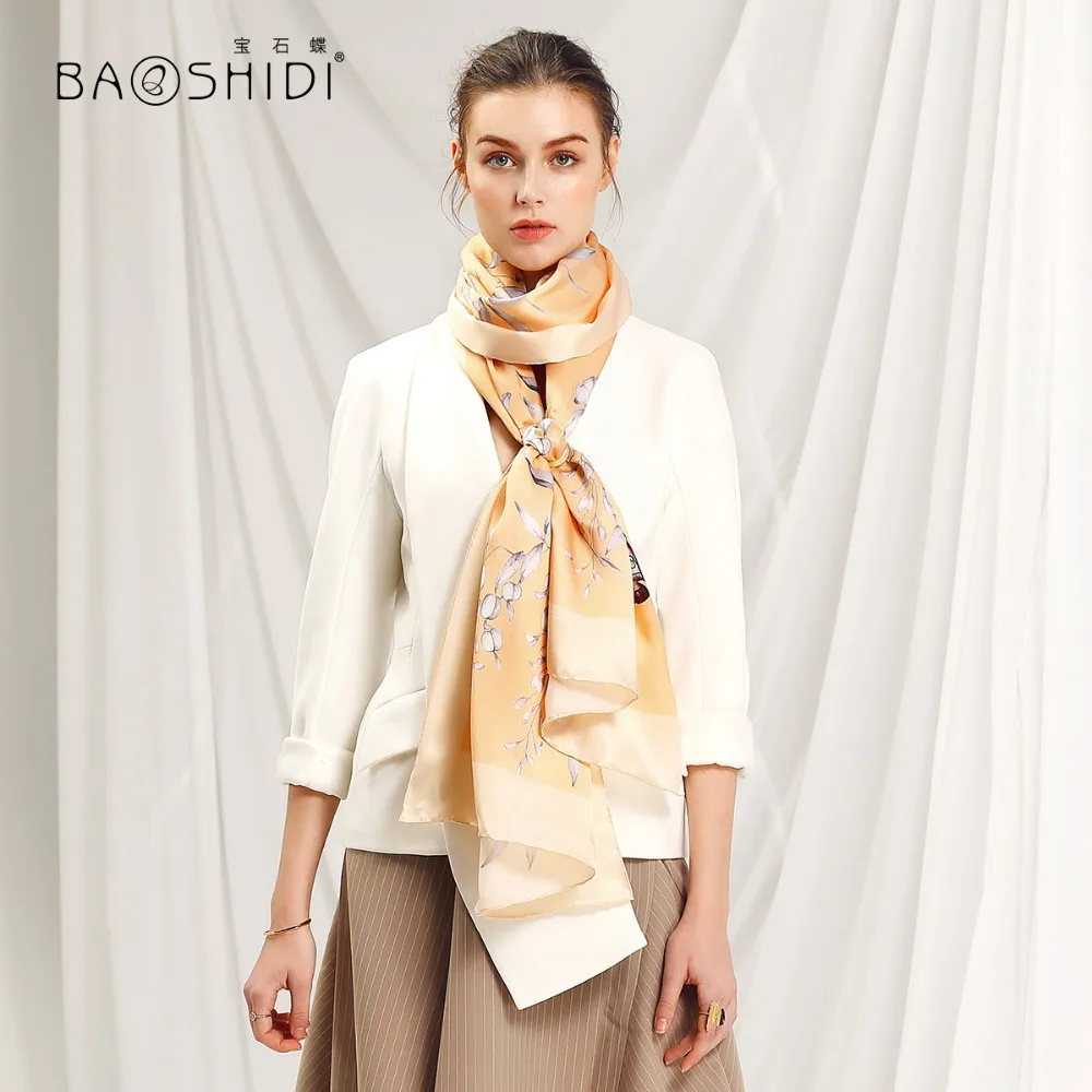 

[BAOSHIDI] 2018 Весенняя мода, Роскошный шелковый шарф с бабочкой, 100% чистый шелк, длинная шаль, бесконечность, большой размер, накидка, шарф