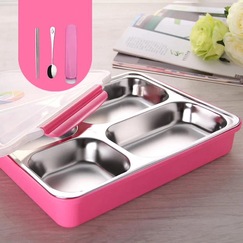 Pink Контейнер для хранения продуктов 304 из нержавеющей стали металлический термоконтейнер для ланча Герметичный Набор посуды для пикника Bento Box для взрослых студентов и детей - Цвет: Pink