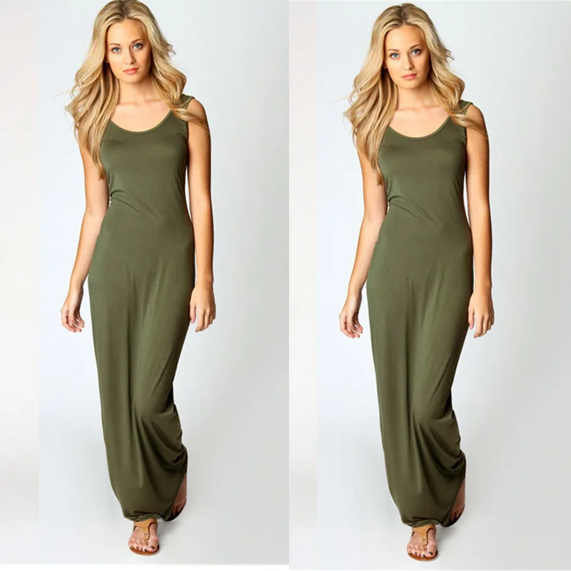 ZLUX women Sexy cotton autumn dress Long section Fashion solid color Sleeveless Strapless Straight Casual | Женская одежда