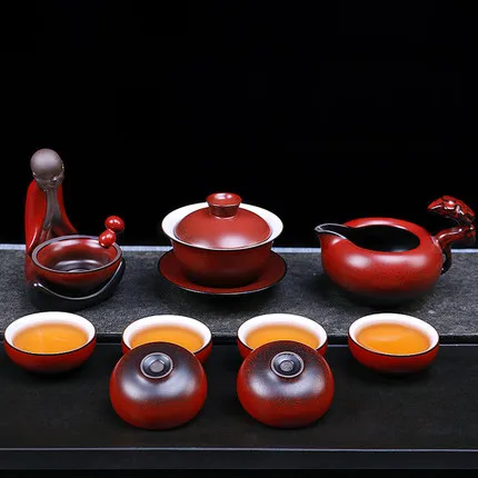 

Ge Kiln Chinese Style Tea Set Household Office Ceramics GaiWan Complete Set Teapot Cover Bowl Tea Cup Tea Ceremony Gift Box