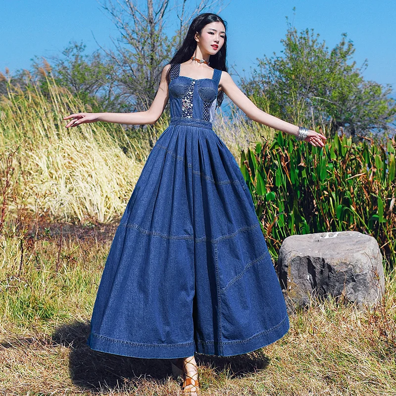 Женское платье макси LYNETTE'S облегающее из джинсовой ткани на весну осень