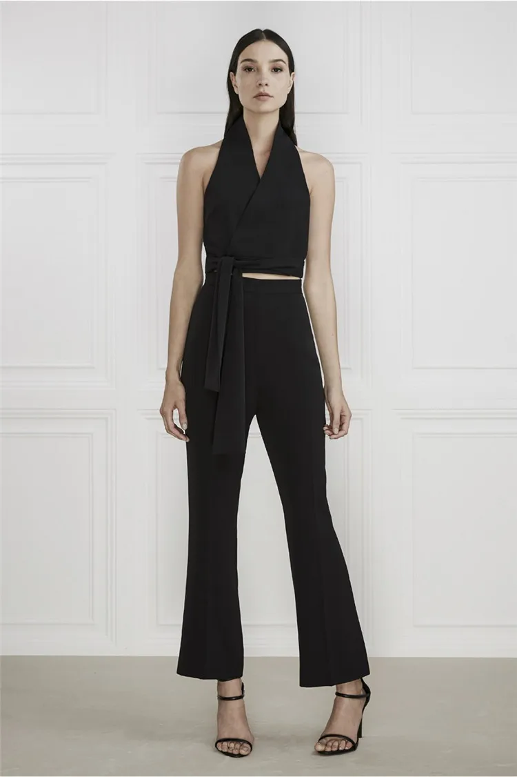 

Women Sexy Halter Off Shoulder Vest Tank Tops Backless Elegant Waistcoat Crop Top And Long Pants Hight Quality Summer Female2019