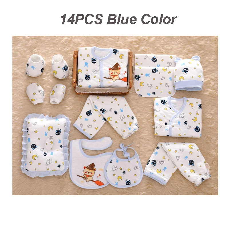 Blue baby set 14pcs 15 шт./компл. хлопок Одежда для новорожденных; сезон зима-весна; принт Одежда для маленьких мальчиков и девочек комплект для новорожденных подарок младенческой Костюмы - Цвет: Blue baby set 14pcs