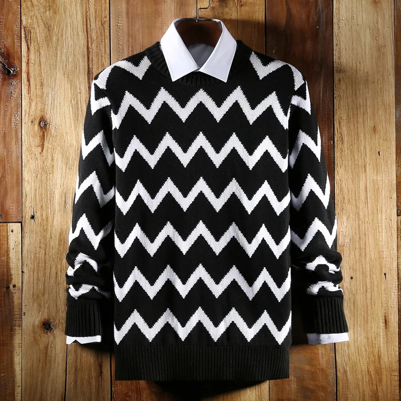 Aismz 2018 Winter Fashion Sweater Wool Cashmere O-neck Striped Slim Fit Knitting Warm Pullover Men Clothes Pull Homme Coats | Мужская