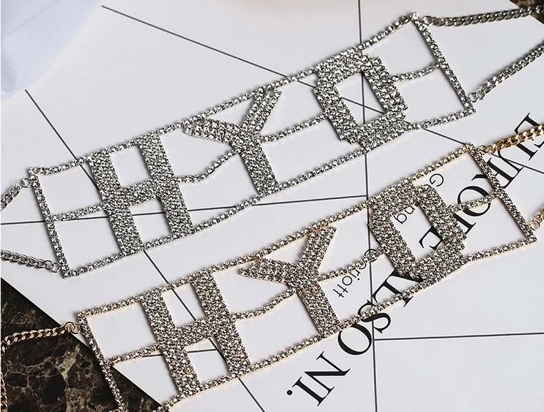 NAWEILY Luxury Full Rhinestone Letter Choker Necklaces New Fashion Short Necklace For Women Bijoux Jewelry Cloth Accessories | Украшения и