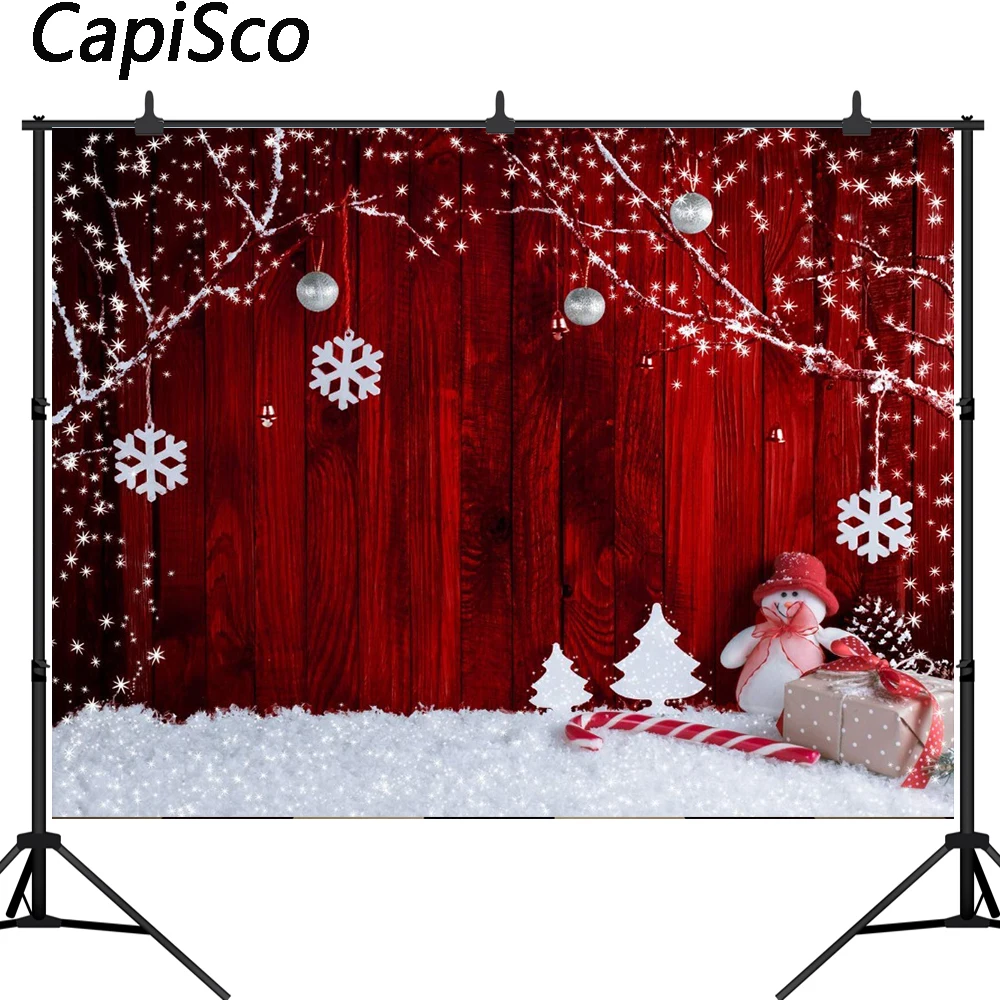 Capisco красные фоны с Деревянной Стеной Снеговик Рождественский подарок декор