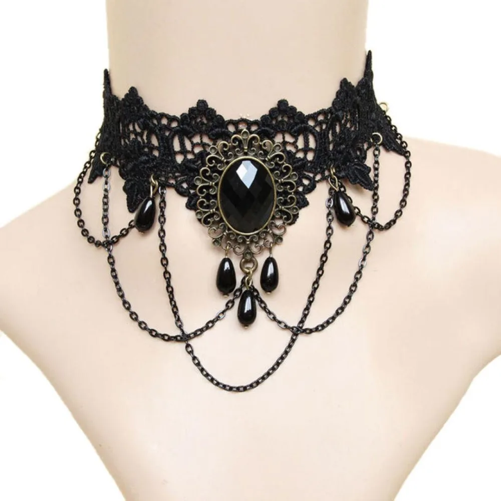 Модное готическое ожерелье чокер Knock винтажное с кисточками и татуировками в