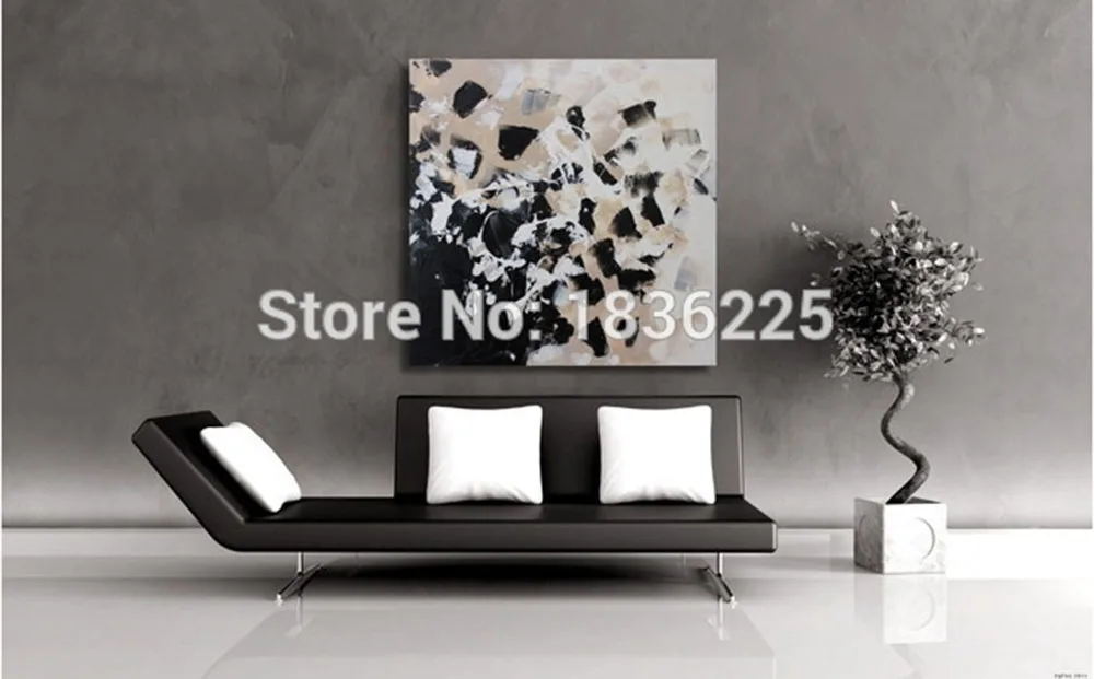 New Hand Painted Modern Blue Simple Abstract Oil Painting Decorative Landscape Black On Canvas For Living Room Decor | Дом и сад