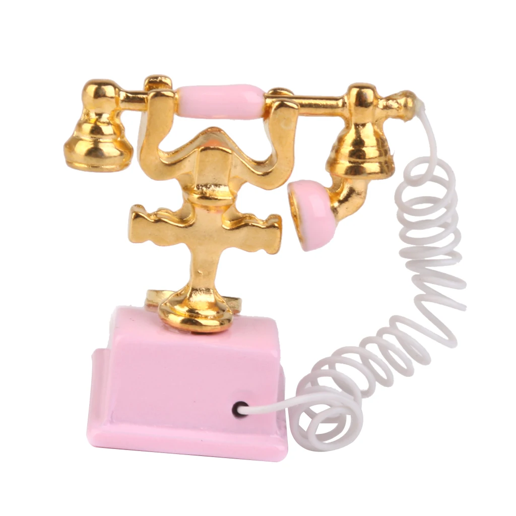 Кукольный домик миниатюрный ретро телефон розовый винтажный стол проводной