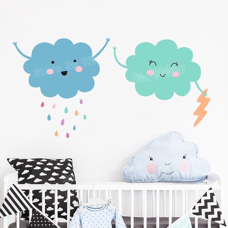 

Kids Room Rain Cloud Wall Stickers Multicolor Raindrop Vinyl Wall Decals for Baby Nursery Cute Decor Decal Removable Mural W364