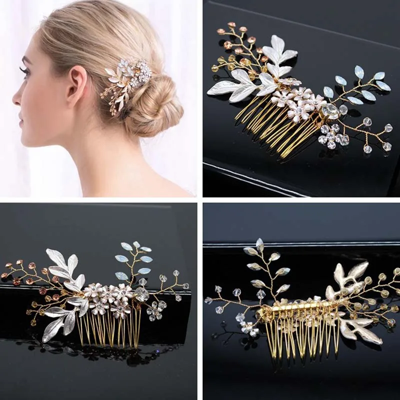 Bridal Hair Accessories Crystal Peals Hair Combs Wedding Hair Clips Accessories Jewelry Handmade Women Hair Ornaments Headpieces images - 6