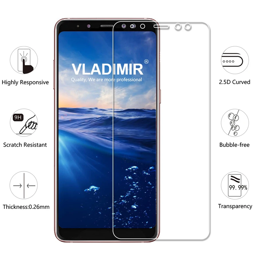 Vladimir Tempered Glass for Samsung Galaxy A8 2018 2.5D 9H Protective Film Screen Protector For + Clear | Мобильные телефоны и