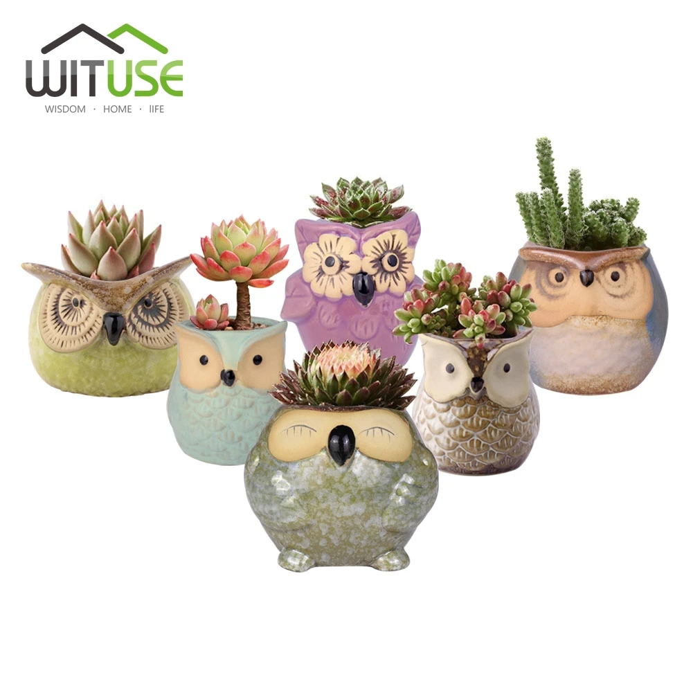 

WITUSE Cheap! Kawaii Owl Ceramic Flowerpot Bulbasaur Planter Cute Succulent Plants Flower Pot with Hole Desk Wedding Decoration