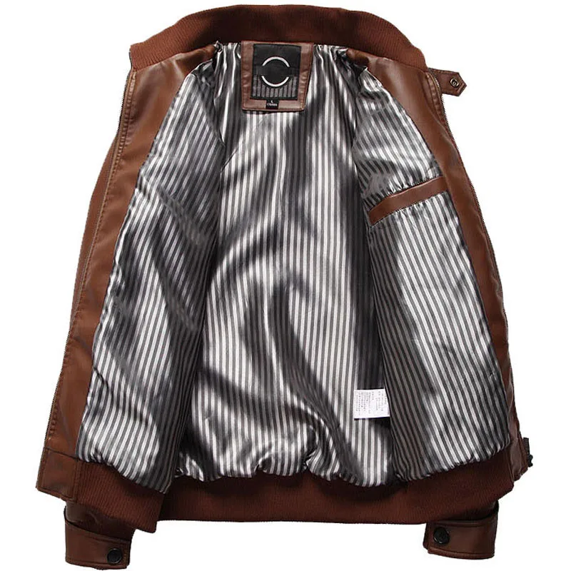 Мужская кожаная куртка бомбер с воротником стойкой|fashion leather jackets men|leather jacket menpu men |