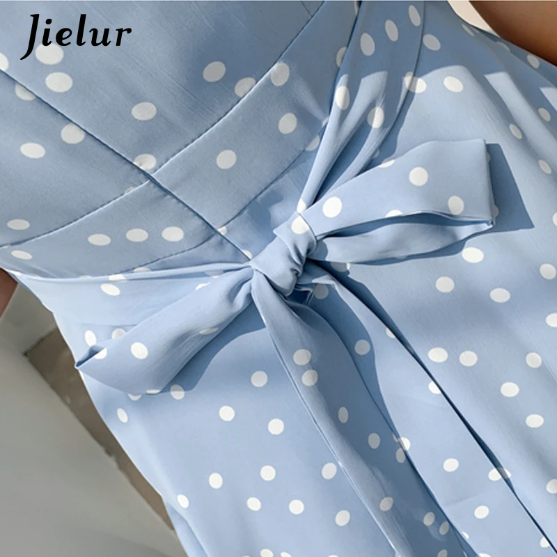 Jielur 2019 летнее платье в горошек женское с хлопок v образным вырезом Европа хипстер