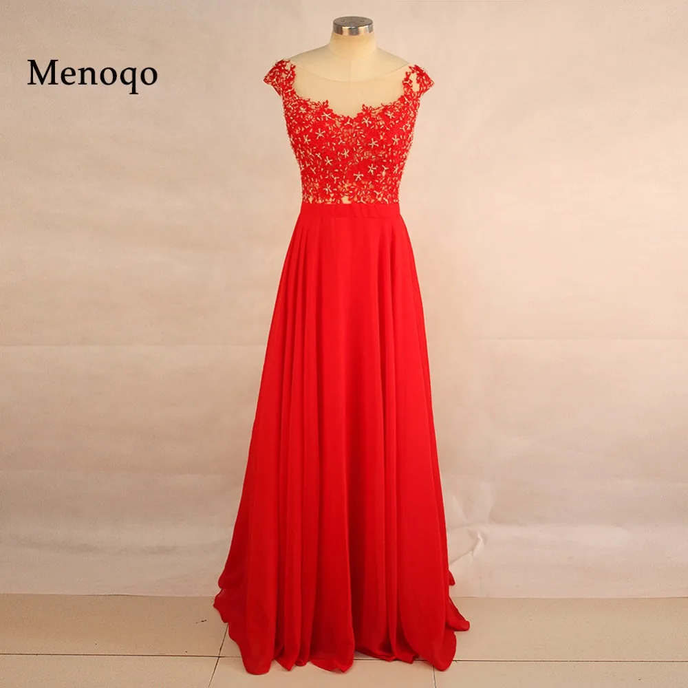 

robe de soiree Actual Images A line Chiffon Lace Cap sleeve Floor length Long 2020 Red Evening dresses Elegant