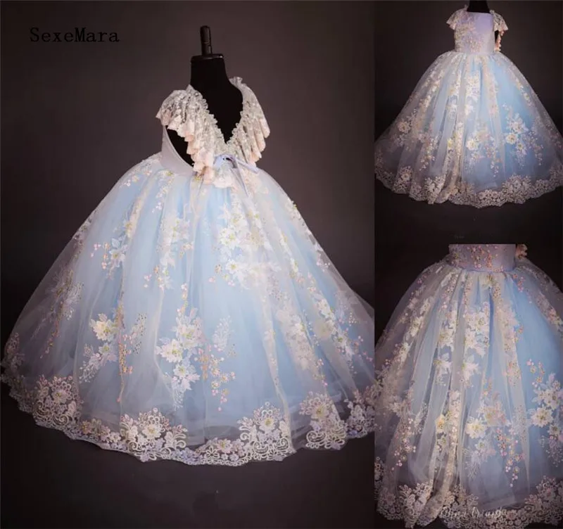 Real Picture Luxury Baby Girls Birthday Party Dress Lace Beading Puffy Tulle Flower Dresses Kids Pageant Gown Custom Size | Детская