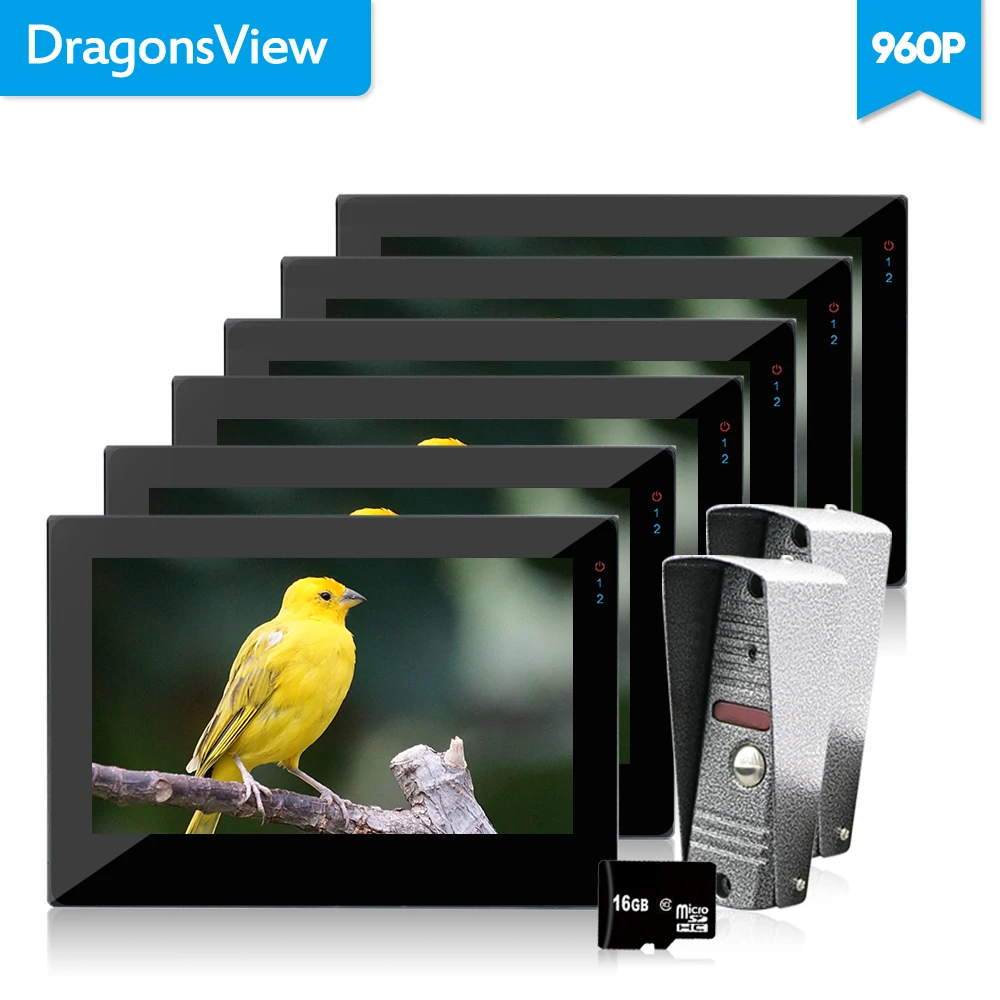 Видеодомофон Dragonsview 960 МП P 7 дюймов 6 внутренних мониторов 2
